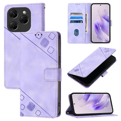 Light purple embossed leather-style flip phone case with card slots and magnetic closure