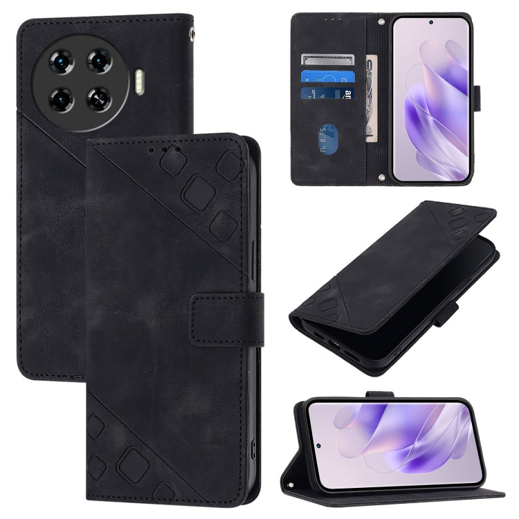 Black embossed leather folio phone case with card slots and stand