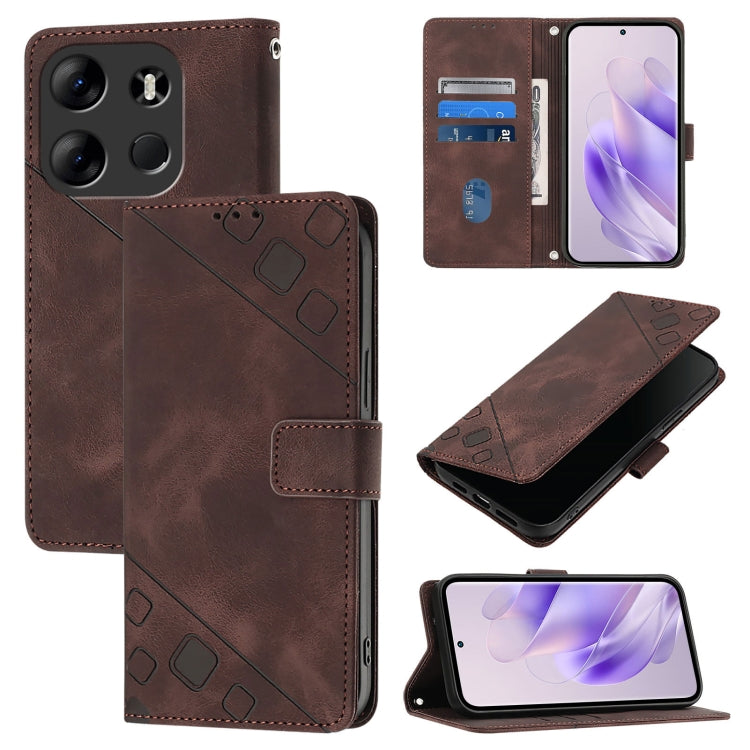 Embossed leather phone case in brown, magnetic flip wallet with card slots