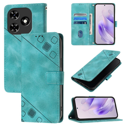 Teal embossed leather-style flip phone case with card slots and magnetic closure, side view