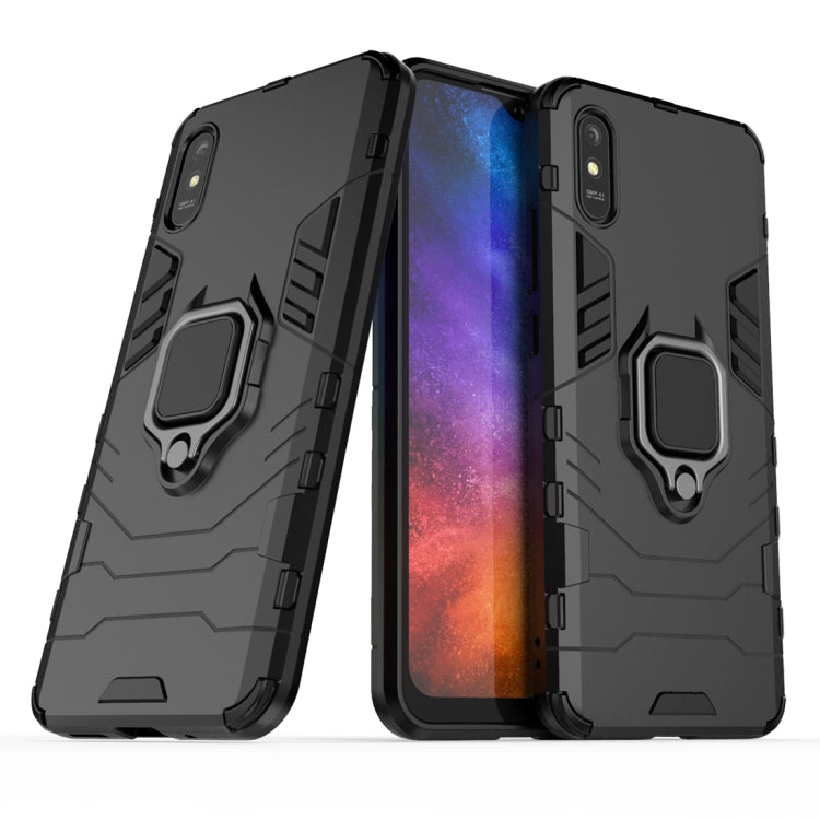 Black dual-layer protective phone case with magnetic ring holder