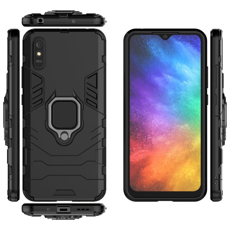 Black anti-fall protective phone case with magnetic ring holder and side buttons