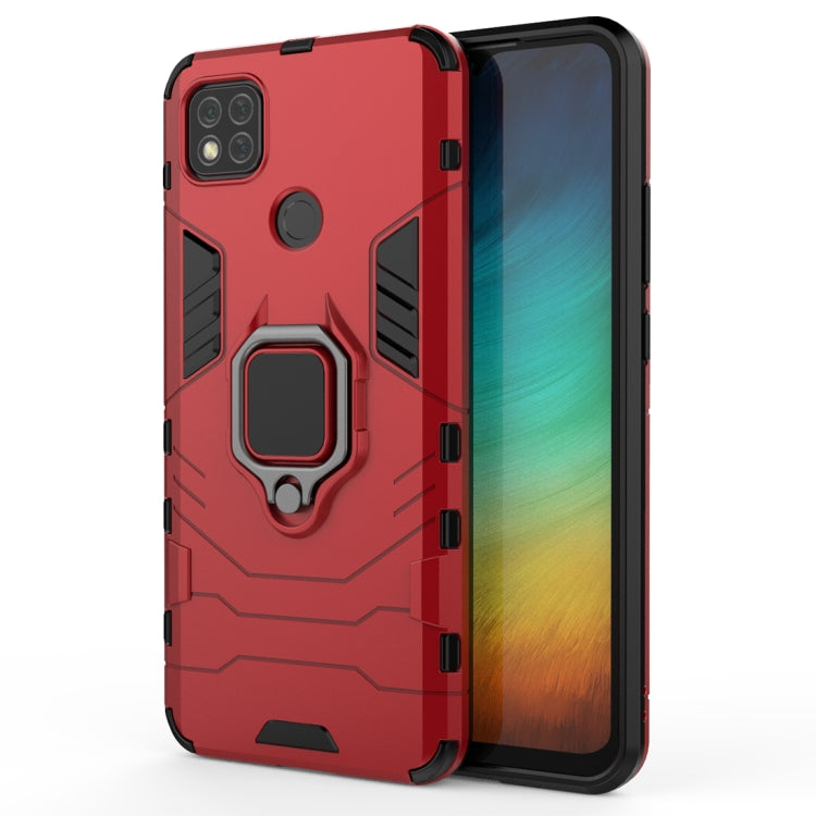 Red anti-fall phone case with magnetic ring holder, PC TPU protective cover.