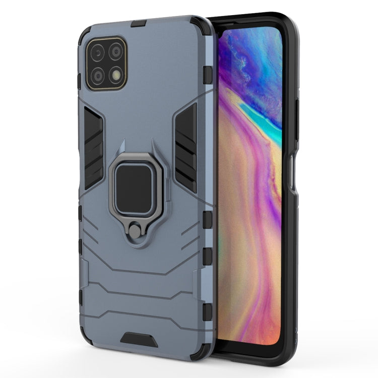 Light blue anti-fall phone case with magnetic ring holder, PC TPU protective cover.