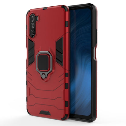 Red anti-fall phone case with magnetic ring holder, PC TPU rugged protective cover.