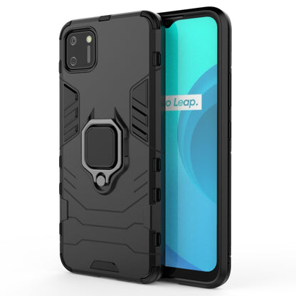 Black anti-fall phone case with magnetic ring holder, PC TPU protective cover.