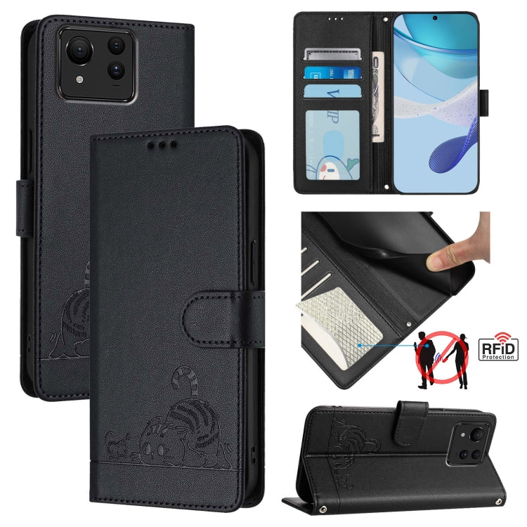 Cat Rat Embossed Pattern RFID Leather Phone Case with Lanyard, For Asus ROG Phone 9 / 9 Pro, For Asus Zenfone 11 Ultra, For Asus ROG Phone 8