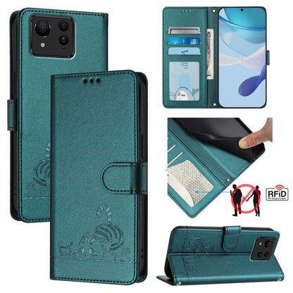 Cat Rat Embossed Pattern RFID Leather Phone Case with Lanyard, For Asus ROG Phone 9 / 9 Pro, For Asus Zenfone 11 Ultra, For Asus ROG Phone 8