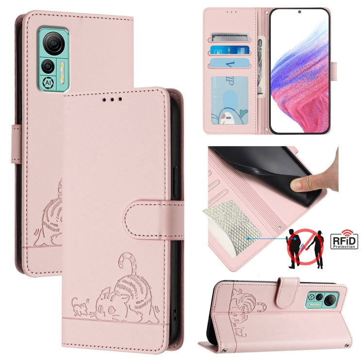 Cat Rat Embossed Pattern RFID Leather Phone Case with Lanyard, For Ulefone Note 14