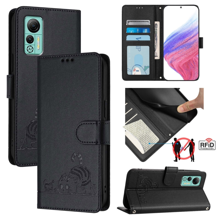 Cat Rat Embossed Pattern RFID Leather Phone Case with Lanyard, For Ulefone Note 14