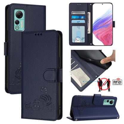 Cat Rat Embossed Pattern RFID Leather Phone Case with Lanyard, For Ulefone Note 14
