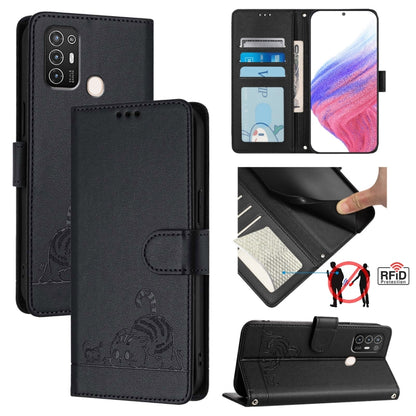 Cat Rat Embossed Pattern RFID Leather Phone Case with Lanyard, For ZTE Blade A73 4G, For ZTE Blade V50 Vita, For ZTE Blade A53 Pro, For ZTE Blade A53, For ZTE Blade A52 Lite, For ZTE Blade V60 / Axon 60 4G, For ZTE Blade A52