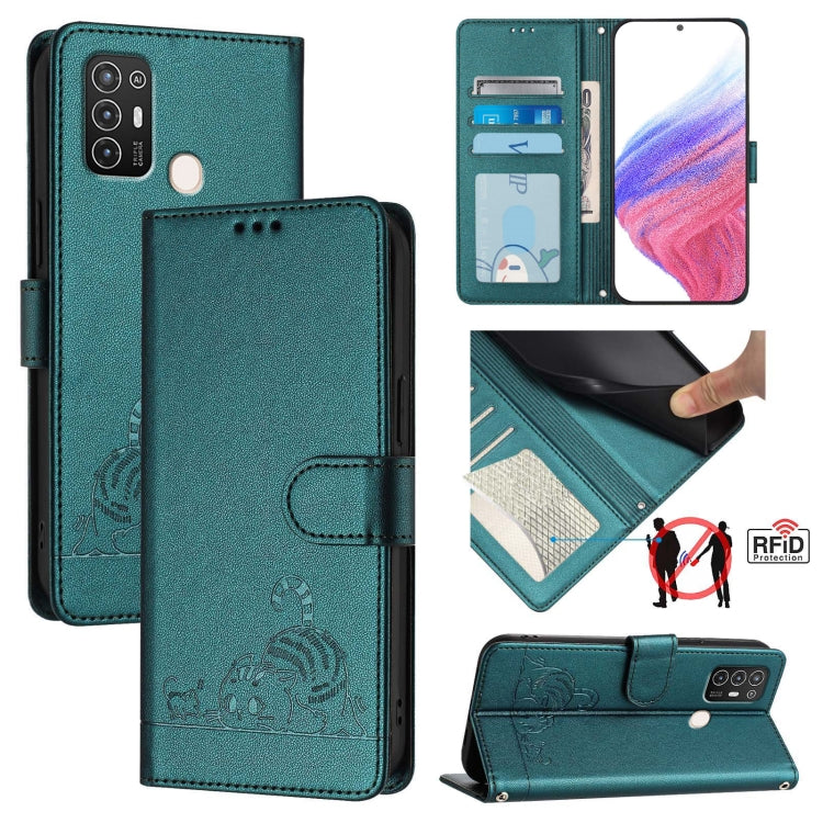 Cat Rat Embossed Pattern RFID Leather Phone Case with Lanyard, For ZTE Blade A73 4G, For ZTE Blade V50 Vita, For ZTE Blade A53 Pro, For ZTE Blade A53, For ZTE Blade A52 Lite, For ZTE Blade V60 / Axon 60 4G, For ZTE Blade A52