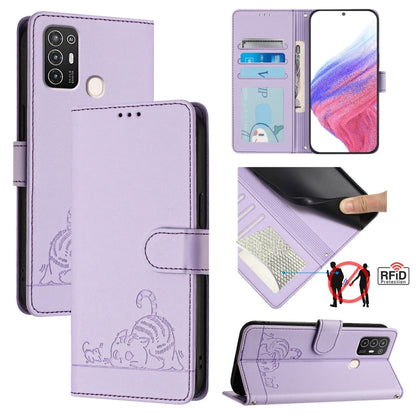 Cat Rat Embossed Pattern RFID Leather Phone Case with Lanyard, For ZTE Blade A73 4G, For ZTE Blade V50 Vita, For ZTE Blade A53 Pro, For ZTE Blade A53, For ZTE Blade A52 Lite, For ZTE Blade V60 / Axon 60 4G, For ZTE Blade A52