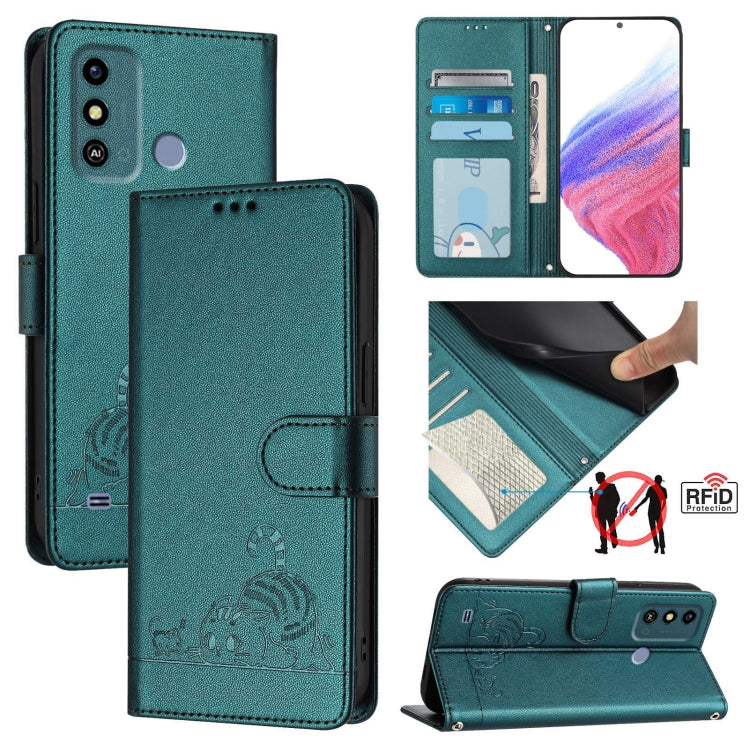 Cat Rat Embossed Pattern RFID Leather Phone Case with Lanyard, For ZTE Blade A73 4G, For ZTE Blade V50 Vita, For ZTE Blade A53 Pro, For ZTE Blade A53, For ZTE Blade A52 Lite, For ZTE Blade V60 / Axon 60 4G, For ZTE Blade A52