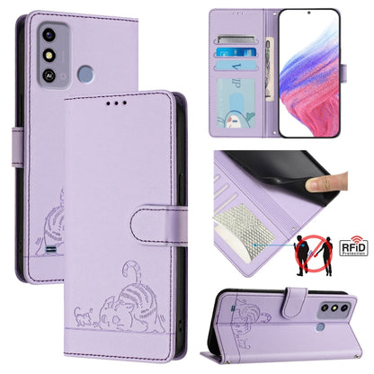 Cat Rat Embossed Pattern RFID Leather Phone Case with Lanyard, For ZTE Blade A73 4G, For ZTE Blade V50 Vita, For ZTE Blade A53 Pro, For ZTE Blade A53, For ZTE Blade A52 Lite, For ZTE Blade V60 / Axon 60 4G, For ZTE Blade A52