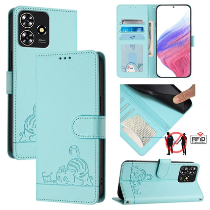 Cat Rat Embossed Pattern RFID Leather Phone Case with Lanyard, For ZTE Blade A73 4G, For ZTE Blade V50 Vita, For ZTE Blade A53 Pro, For ZTE Blade A53, For ZTE Blade A52 Lite, For ZTE Blade V60 / Axon 60 4G, For ZTE Blade A52
