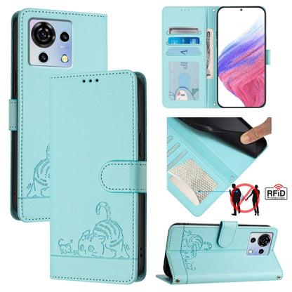 Cat Rat Embossed Pattern RFID Leather Phone Case with Lanyard, For ZTE Blade A73 4G, For ZTE Blade V50 Vita, For ZTE Blade A53 Pro, For ZTE Blade A53, For ZTE Blade A52 Lite, For ZTE Blade V60 / Axon 60 4G, For ZTE Blade A52