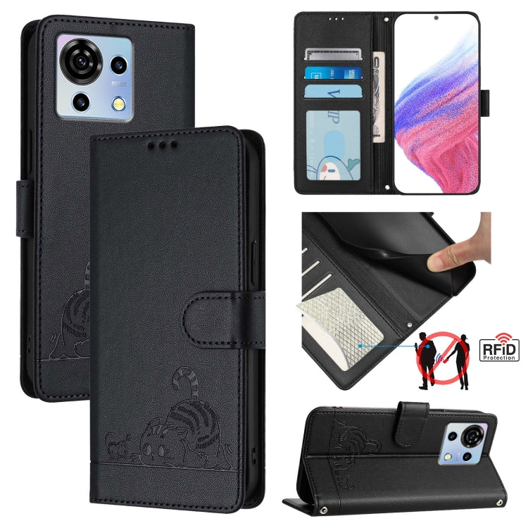 Cat Rat Embossed Pattern RFID Leather Phone Case with Lanyard, For ZTE Blade A73 4G, For ZTE Blade V50 Vita, For ZTE Blade A53 Pro, For ZTE Blade A53, For ZTE Blade A52 Lite, For ZTE Blade V60 / Axon 60 4G, For ZTE Blade A52