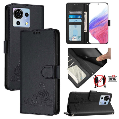 Cat Rat Embossed Pattern RFID Leather Phone Case with Lanyard, For ZTE Blade A73 4G, For ZTE Blade V50 Vita, For ZTE Blade A53 Pro, For ZTE Blade A53, For ZTE Blade A52 Lite, For ZTE Blade V60 / Axon 60 4G, For ZTE Blade A52