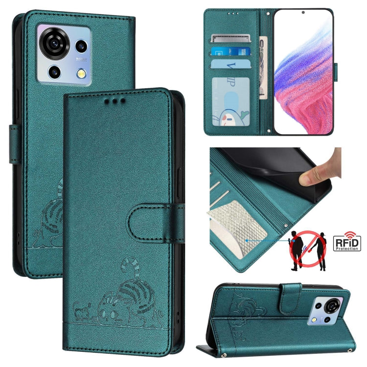 Cat Rat Embossed Pattern RFID Leather Phone Case with Lanyard, For ZTE Blade A73 4G, For ZTE Blade V50 Vita, For ZTE Blade A53 Pro, For ZTE Blade A53, For ZTE Blade A52 Lite, For ZTE Blade V60 / Axon 60 4G, For ZTE Blade A52