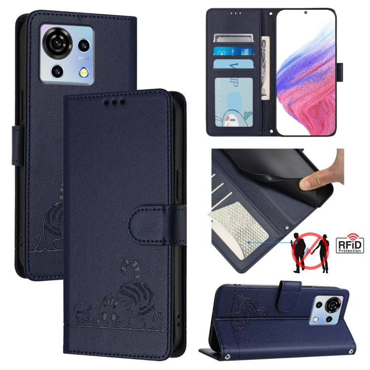Cat Rat Embossed Pattern RFID Leather Phone Case with Lanyard, For ZTE Blade A73 4G, For ZTE Blade V50 Vita, For ZTE Blade A53 Pro, For ZTE Blade A53, For ZTE Blade A52 Lite, For ZTE Blade V60 / Axon 60 4G, For ZTE Blade A52
