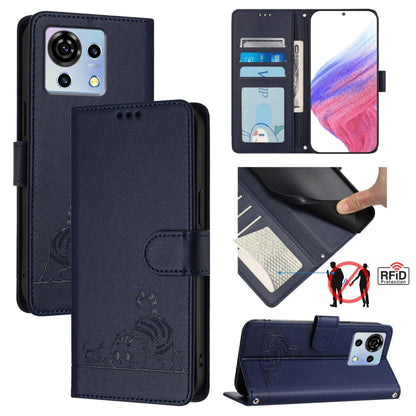 Cat Rat Embossed Pattern RFID Leather Phone Case with Lanyard, For ZTE Blade A73 4G, For ZTE Blade V50 Vita, For ZTE Blade A53 Pro, For ZTE Blade A53, For ZTE Blade A52 Lite, For ZTE Blade V60 / Axon 60 4G, For ZTE Blade A52