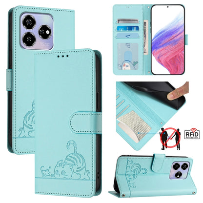 Cat Rat Embossed Pattern RFID Leather Phone Case with Lanyard, For ZTE Blade A73 4G, For ZTE Blade V50 Vita, For ZTE Blade A53 Pro, For ZTE Blade A53, For ZTE Blade A52 Lite, For ZTE Blade V60 / Axon 60 4G, For ZTE Blade A52
