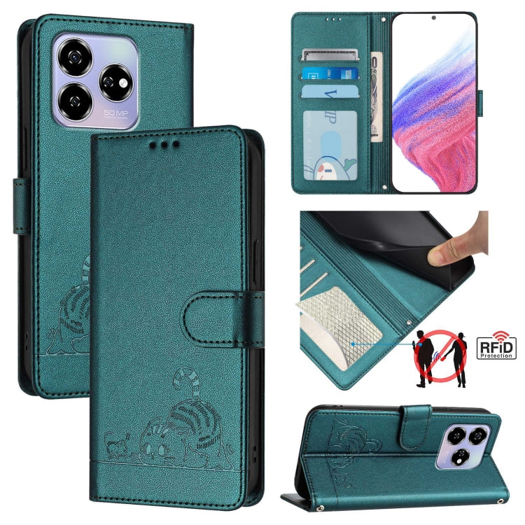 Cat Rat Embossed Pattern RFID Leather Phone Case with Lanyard, For ZTE Blade A73 4G, For ZTE Blade V50 Vita, For ZTE Blade A53 Pro, For ZTE Blade A53, For ZTE Blade A52 Lite, For ZTE Blade V60 / Axon 60 4G, For ZTE Blade A52