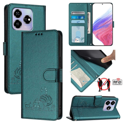 Cat Rat Embossed Pattern RFID Leather Phone Case with Lanyard, For ZTE Blade A73 4G, For ZTE Blade V50 Vita, For ZTE Blade A53 Pro, For ZTE Blade A53, For ZTE Blade A52 Lite, For ZTE Blade V60 / Axon 60 4G, For ZTE Blade A52