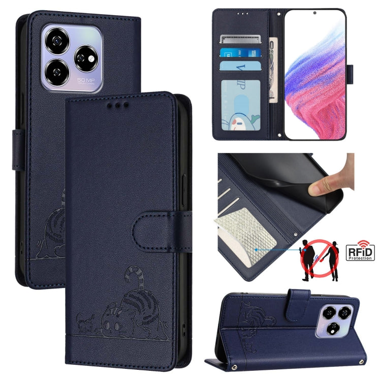 Cat Rat Embossed Pattern RFID Leather Phone Case with Lanyard, For ZTE Blade A73 4G, For ZTE Blade V50 Vita, For ZTE Blade A53 Pro, For ZTE Blade A53, For ZTE Blade A52 Lite, For ZTE Blade V60 / Axon 60 4G, For ZTE Blade A52