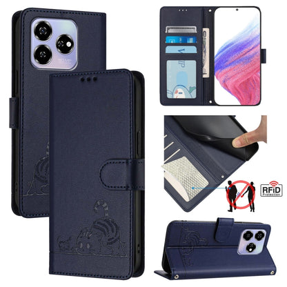 Cat Rat Embossed Pattern RFID Leather Phone Case with Lanyard, For ZTE Blade A73 4G, For ZTE Blade V50 Vita, For ZTE Blade A53 Pro, For ZTE Blade A53, For ZTE Blade A52 Lite, For ZTE Blade V60 / Axon 60 4G, For ZTE Blade A52
