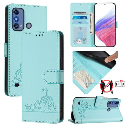 Cat Rat Embossed Pattern RFID Leather Phone Case with Lanyard, For ZTE Blade A73 4G, For ZTE Blade V50 Vita, For ZTE Blade A53 Pro, For ZTE Blade A53, For ZTE Blade A52 Lite, For ZTE Blade V60 / Axon 60 4G, For ZTE Blade A52