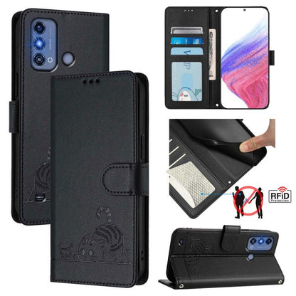 Cat Rat Embossed Pattern RFID Leather Phone Case with Lanyard, For ZTE Blade A73 4G, For ZTE Blade V50 Vita, For ZTE Blade A53 Pro, For ZTE Blade A53, For ZTE Blade A52 Lite, For ZTE Blade V60 / Axon 60 4G, For ZTE Blade A52