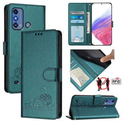 Cat Rat Embossed Pattern RFID Leather Phone Case with Lanyard, For ZTE Blade A73 4G, For ZTE Blade V50 Vita, For ZTE Blade A53 Pro, For ZTE Blade A53, For ZTE Blade A52 Lite, For ZTE Blade V60 / Axon 60 4G, For ZTE Blade A52