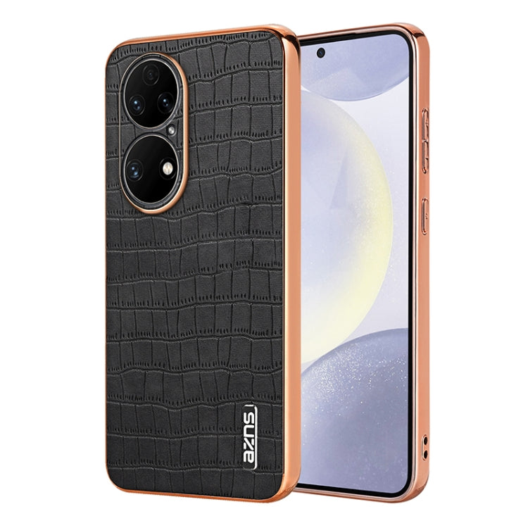 AZNS Electroplated Frame Crocodile Texture Full Coverage Phone Case, For Huawei Mate 50 Pro, For Huawei P50 Pro, For Huawei P50