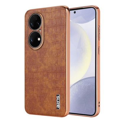 AZNS Electroplated Frame Crocodile Texture Full Coverage Phone Case, For Huawei Mate 50 Pro, For Huawei P50 Pro, For Huawei P50