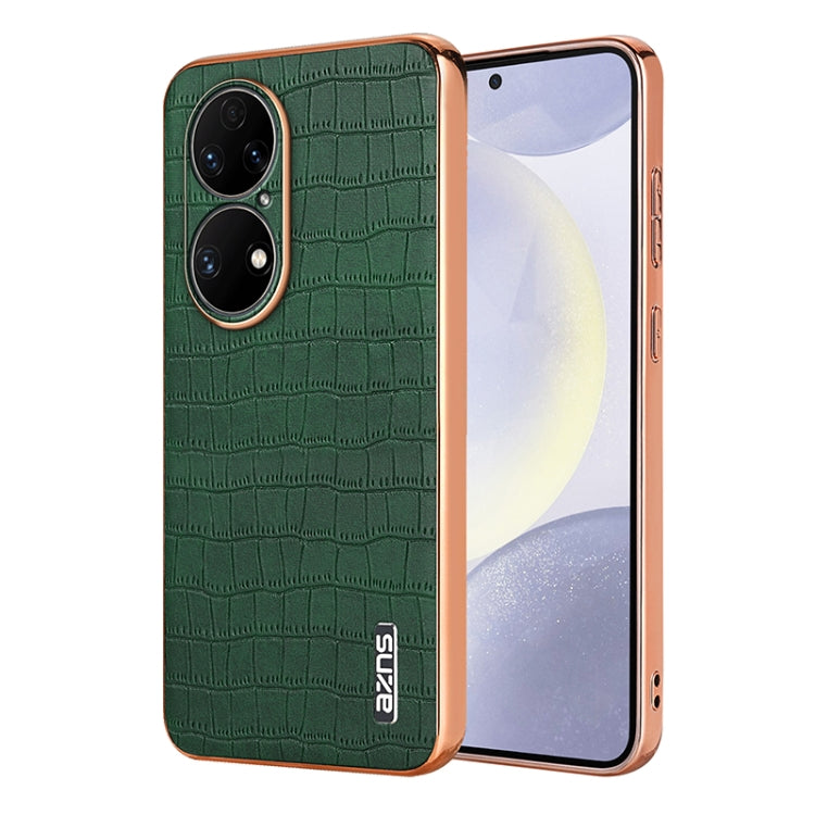 AZNS Electroplated Frame Crocodile Texture Full Coverage Phone Case, For Huawei Mate 50 Pro, For Huawei P50 Pro, For Huawei P50