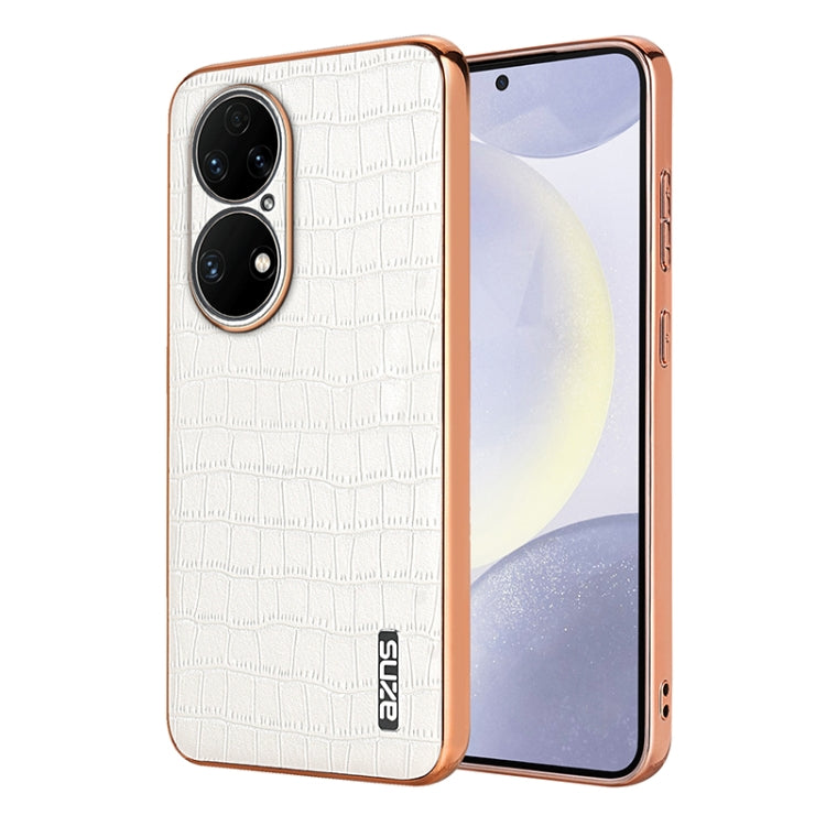 AZNS Electroplated Frame Crocodile Texture Full Coverage Phone Case, For Huawei Mate 50 Pro, For Huawei P50 Pro, For Huawei P50