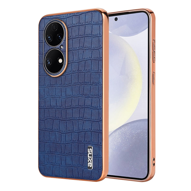 AZNS Electroplated Frame Crocodile Texture Full Coverage Phone Case, For Huawei Mate 50 Pro, For Huawei P50 Pro, For Huawei P50