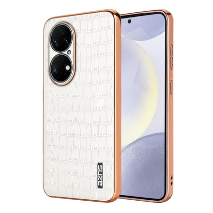 AZNS Electroplated Frame Crocodile Texture Full Coverage Phone Case, For Huawei Mate 50 Pro, For Huawei P50 Pro, For Huawei P50