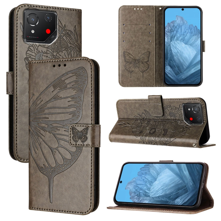 Tan embossed butterfly leather phone case with folio flap and card holder