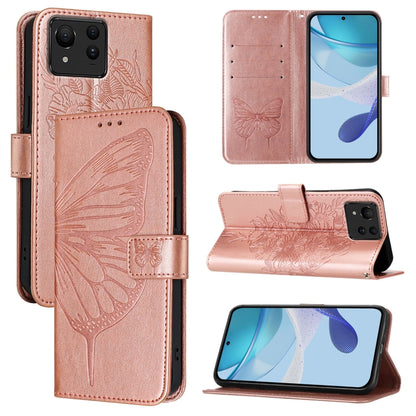 Rose embossed butterfly leather phone case with folio flap and card holder