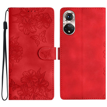 Cherry Blossom Butterfly Skin Feel Embossed PU Phone Case, For Honor X8 / X30i, For Honor 50 Lite, For Honor 50