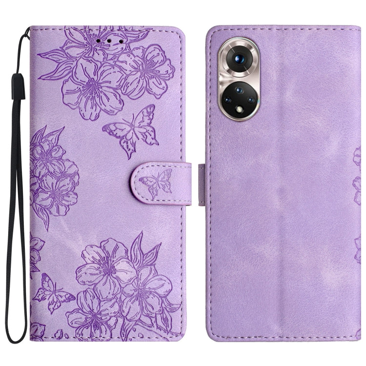 Cherry Blossom Butterfly Skin Feel Embossed PU Phone Case, For Honor X8 / X30i, For Honor 50 Lite, For Honor 50