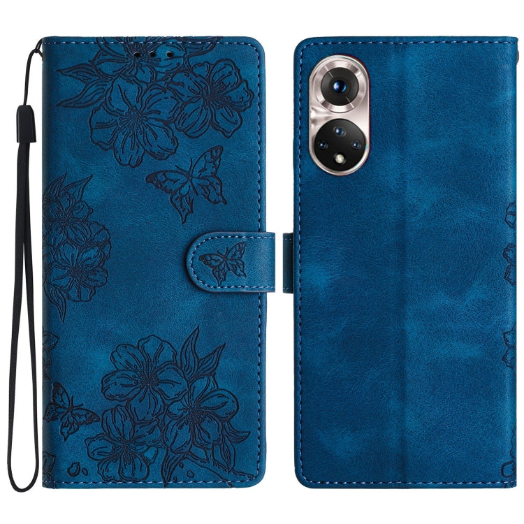 Cherry Blossom Butterfly Skin Feel Embossed PU Phone Case, For Honor X8 / X30i, For Honor 50 Lite, For Honor 50