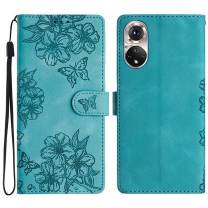 Cherry Blossom Butterfly Skin Feel Embossed PU Phone Case, For Honor X8 / X30i, For Honor 50 Lite, For Honor 50