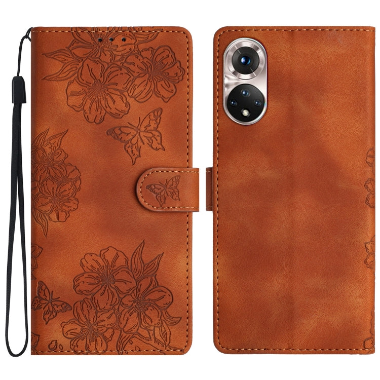 Cherry Blossom Butterfly Skin Feel Embossed PU Phone Case, For Honor X8 / X30i, For Honor 50 Lite, For Honor 50