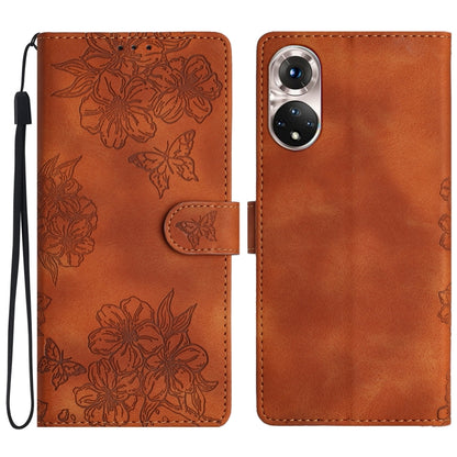 Cherry Blossom Butterfly Skin Feel Embossed PU Phone Case, For Honor X8 / X30i, For Honor 50 Lite, For Honor 50