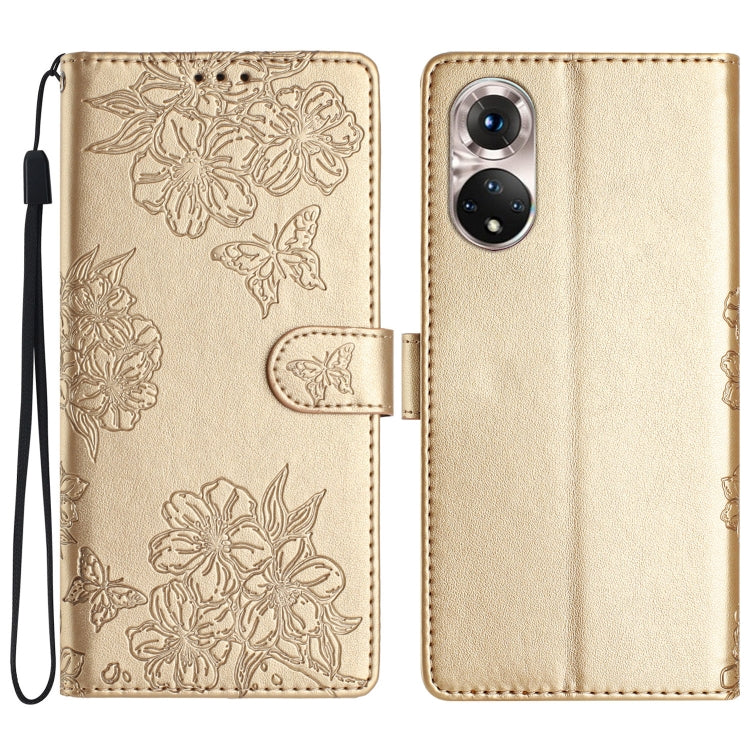 Cherry Blossom Butterfly Skin Feel Embossed PU Phone Case, For Honor X8 / X30i, For Honor 50 Lite, For Honor 50